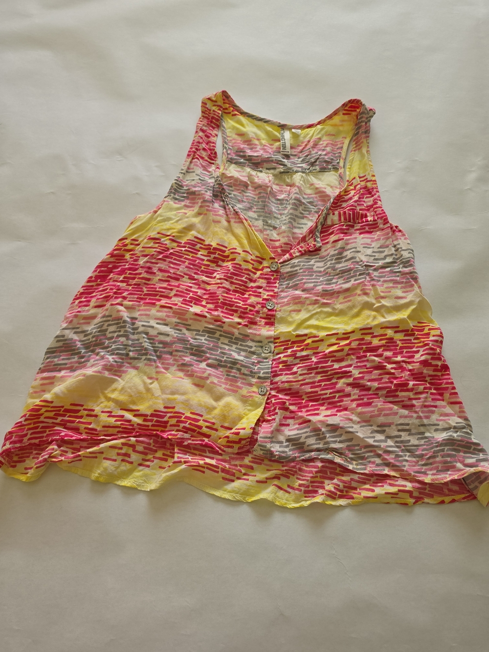 Hang Ten Sleeveless Button Tank - Pink, Yellow & Gray